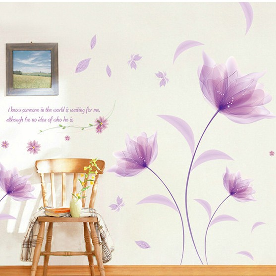 RELIZA WALL STICKER BUNGA UNGU BIRU FLOWER PURPLE STIKER DINDING XL8190