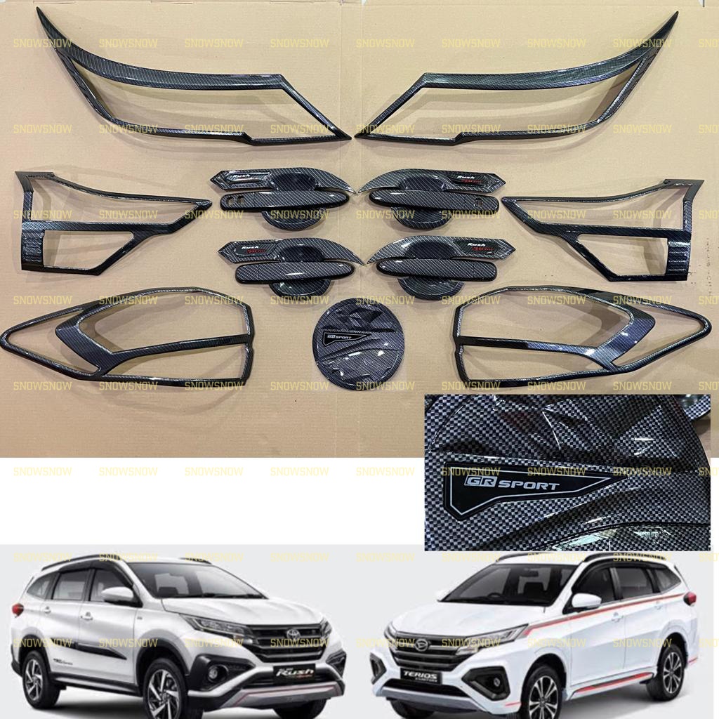 Paket Lengkap Garnish Depan Belakang Outer Handle Tank Cover All New Rush Terios 2018 2022 2023 GR SPORT Carbon Glossy