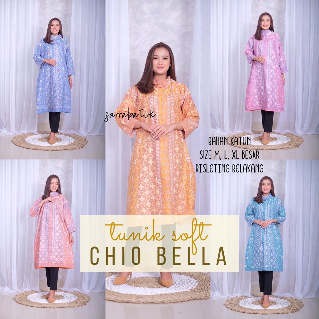 Tunik Soft Chio Bella Batik Pastel Santika Afika Soft Bunga Turtleneck Batik Kantor Jumbo Muslim