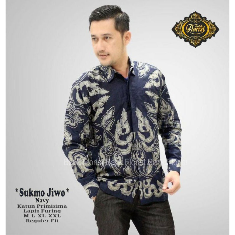 KEMEJA BATIK SOLO CAKRAYUDHA SUKMO JIWO CAKRA BIRU NAVY DAN HIJAU IJO BATIK PRIA SIZE M L XL XXL