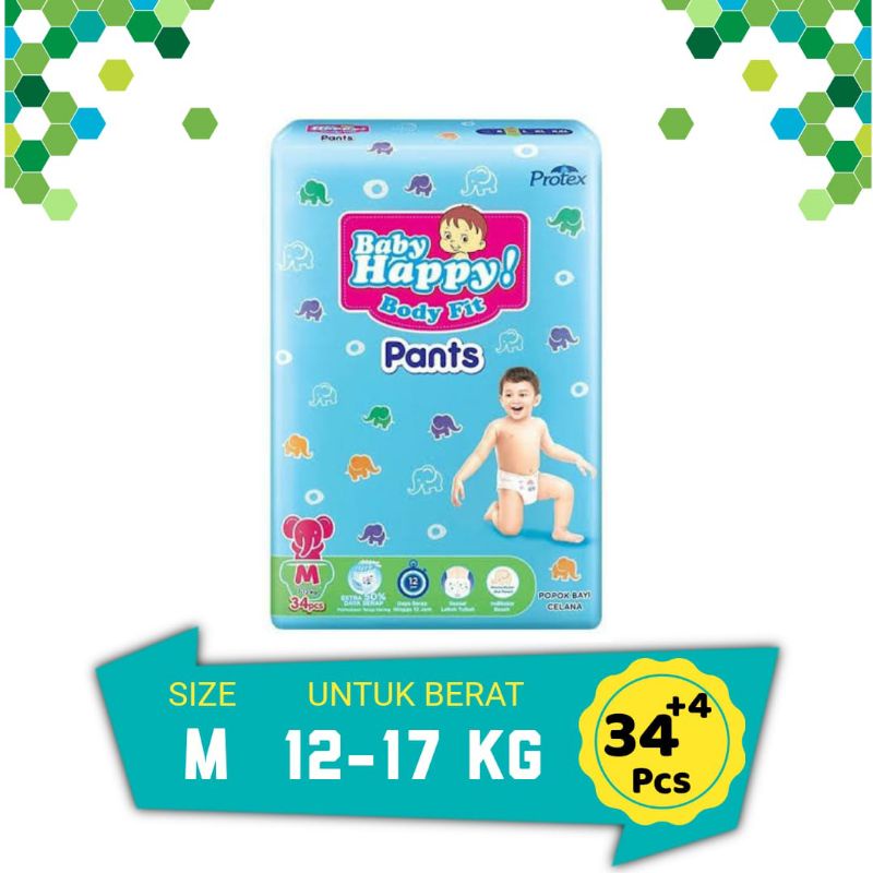 baby happy body fit pants popok anak dan bayi size M 34+4pcs