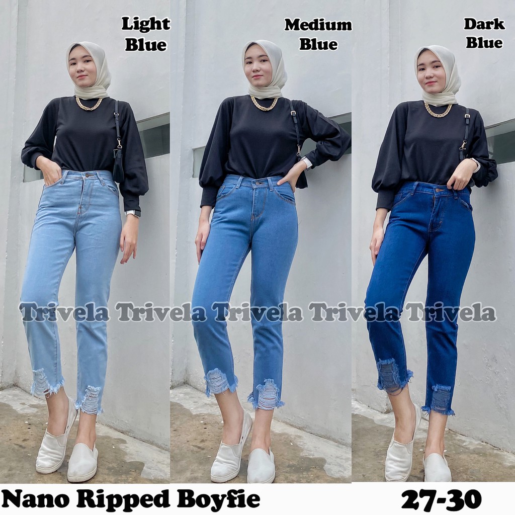 Nano Ripped Boyfie / Celana Jeans Boyfriend Nano / Boyfriend sobek bawah