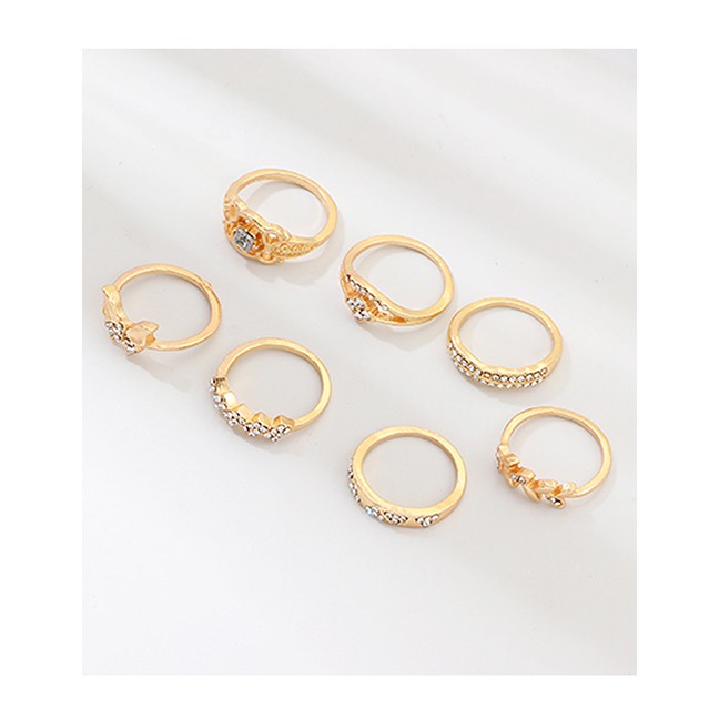 LRC Cincin Set Fashion Silver Alloy Rhinestone Leaf Butterfly Ring Set D34656