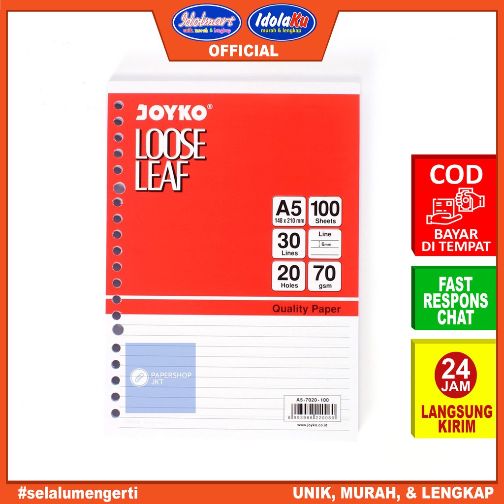 IDOLMART Loose Leaf Joyko A5 100 lembar / Isi Refill Kertas File Surabaya