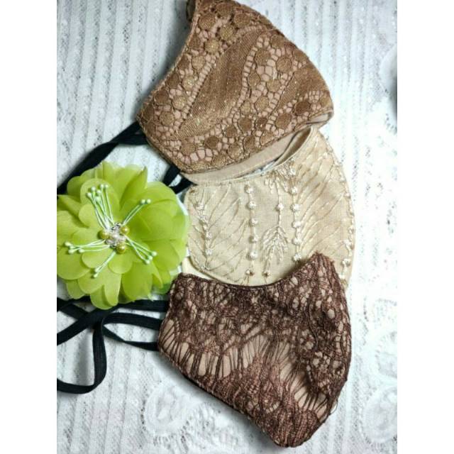 masker pesta Fashion elegant brukat 3 ply