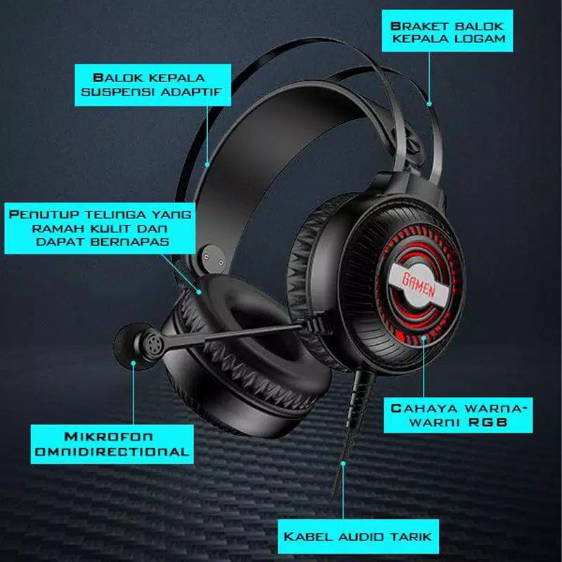 Headphone GAMEN GH2100 Gaming Headset RGB 3.5mm Audio Jack ORIGINAL - Garansi Resmi 1 Tahun