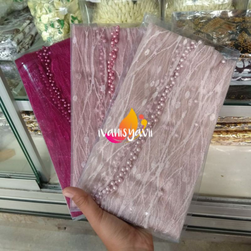 Kerudung pengantin/ veil mutiara gliter/ veil mutiara kombinasi akar/ slayer pengantin