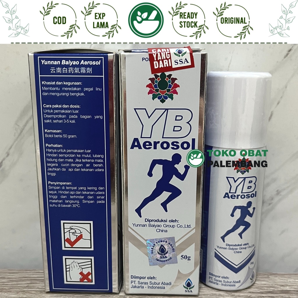 YB AEROSOL 50 GRAM SARAS SUBUR ABADI YUNAN AEROSOL LUKA MEMAR BENGKAK KESELEO YB AEROSOL YB AEROSOL 