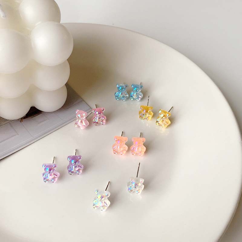 1 Pasang Anting Stud Desain Kartun Beruang Warna-Warni Permen Bahan Resin Untuk Anak Perempuan