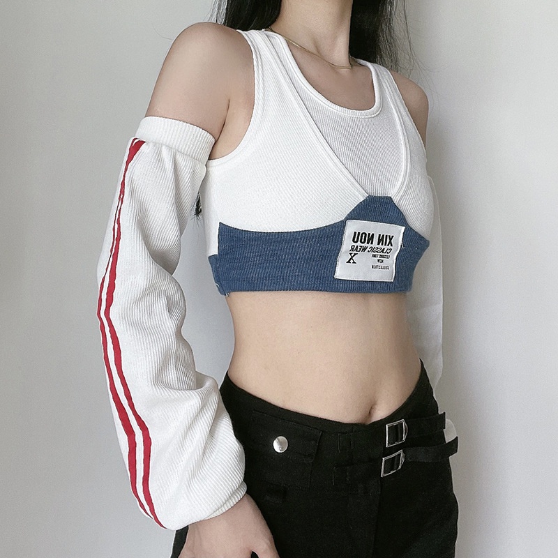 [✅BISA COD] #Sisjuly# Eropa dan Amerika Gaya Jalan Off-The-ShoulderTT-shirt Wanita Pakaian2022Musim Panas Kemeja dengan Le