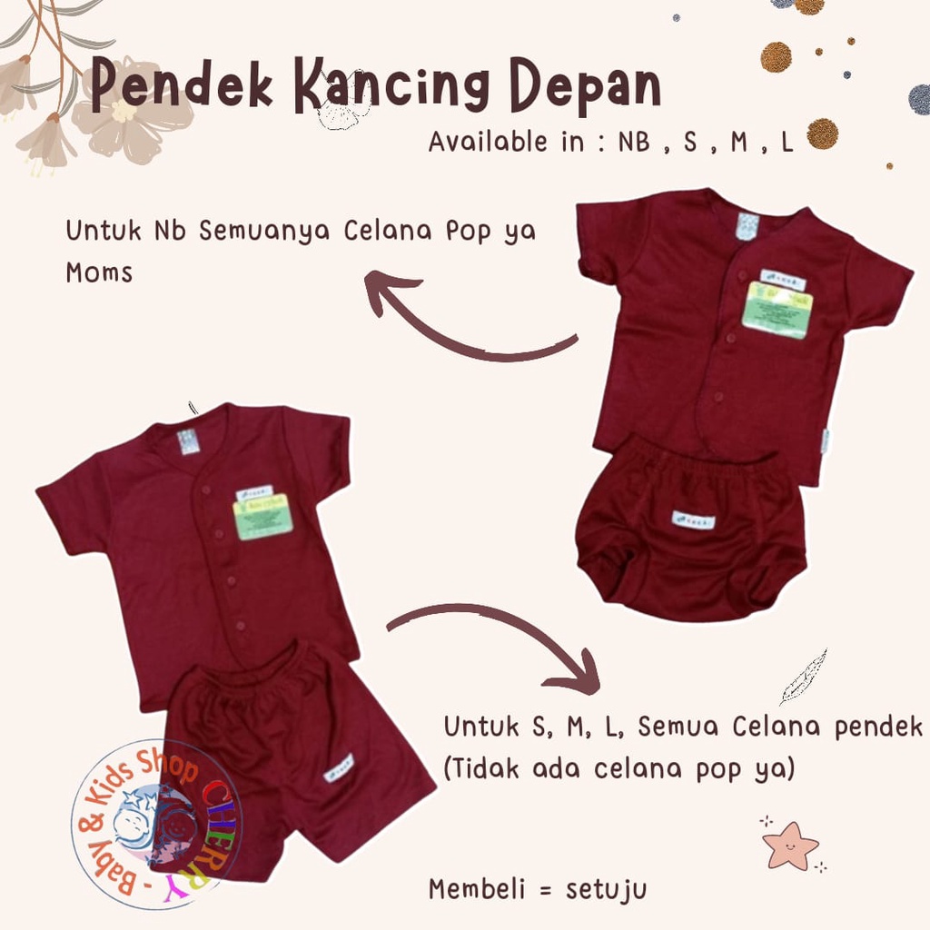 Aruchi Setelan Pendek / Panjang Warna Merah Maroon Manyue Selametan POP COLOUR Piyama Anak NB S M L