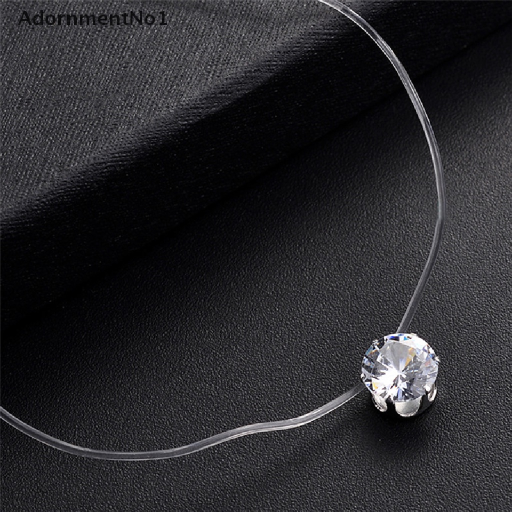 (AdornmentNo1) Kalung Choker Tali Pancing Transparan Invisible Dengan Liontin Batu Zircon Untuk Wanita