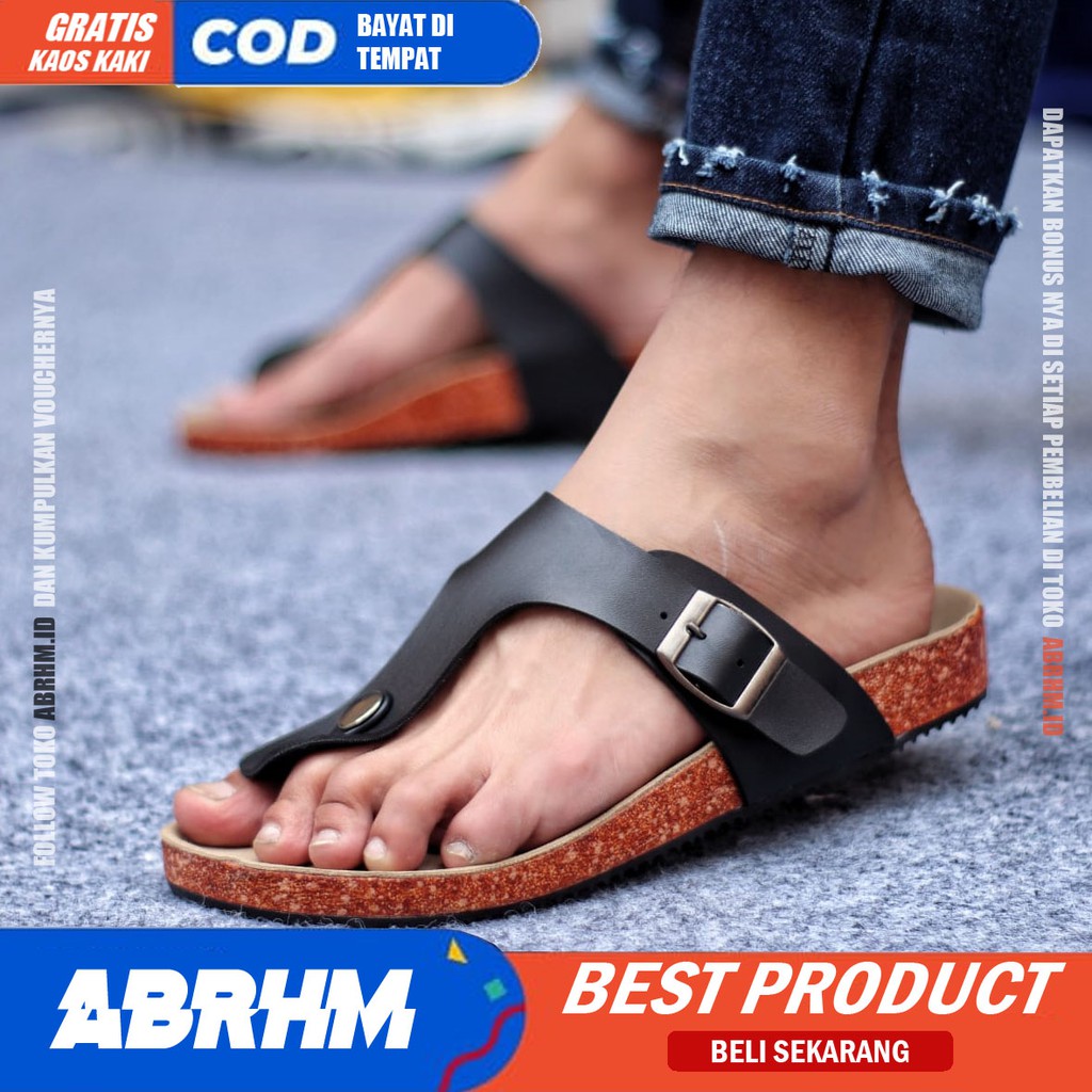 ABRHM x JOESAN Sandal Jepit Pria Sandal Pria Kulit Pu Sandal Japit Cowok / Cowo Ori Keren Kekinian