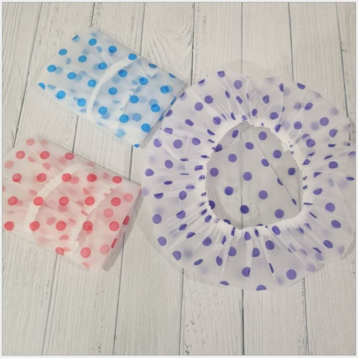 Shower Cap Plastik Polkadot Tebal Alat Mandi Pelindung Rambut Mandi