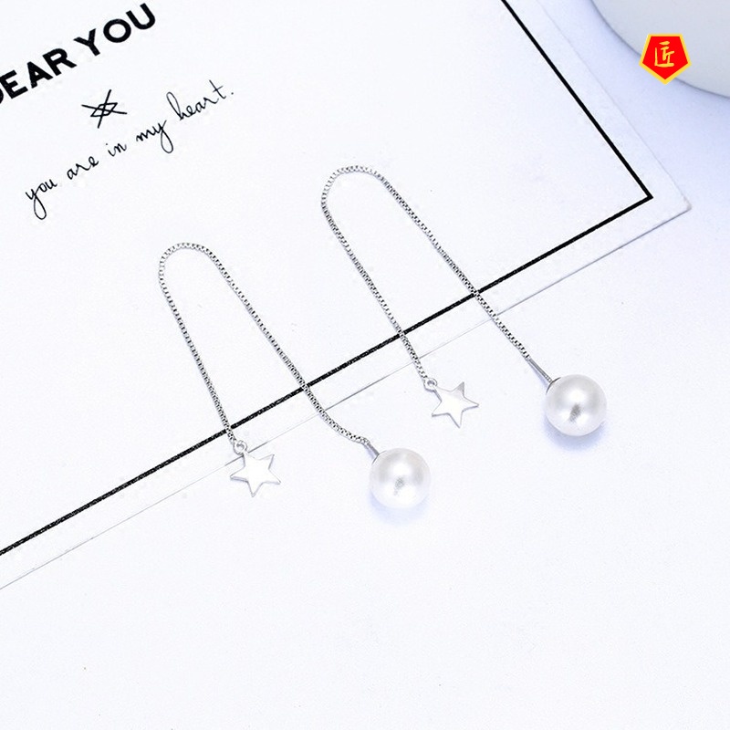 [Ready Stock]Simple Long Tassel Star Pearl Earrings Eardrop