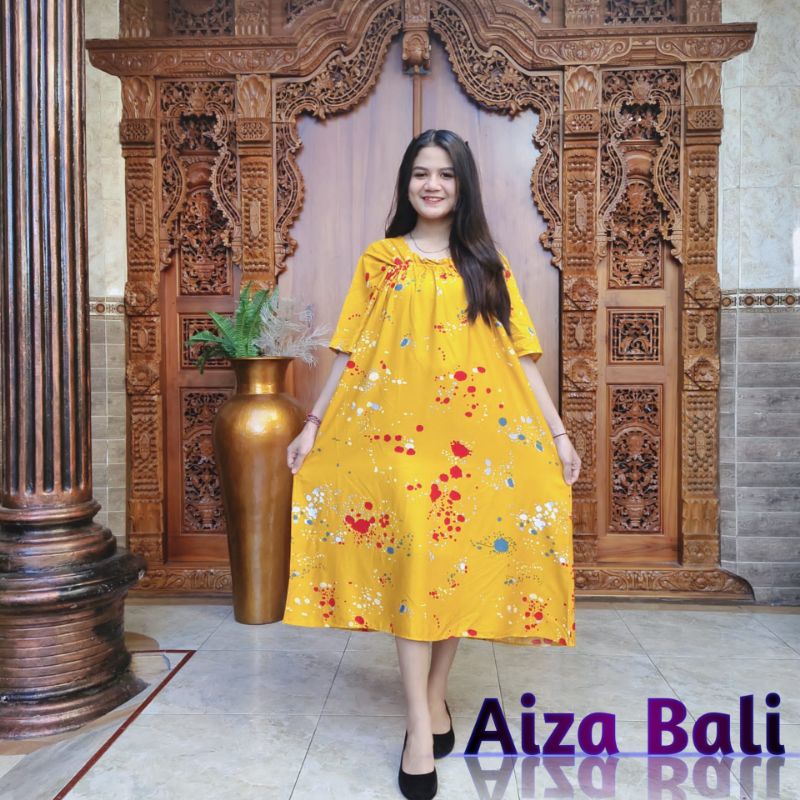 Dress Daster Kerut Nadira Korea Style Rayon Super Motif Tie Dye And Abstrak Garis Lengan Pendek Prem