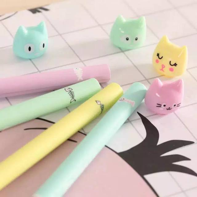 Pulpen meow pastel gell pen cat kucing lucu