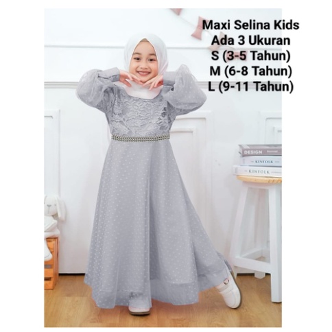 Gamis Anak Perempuan Terbaru Maxi Selina Kids 3-11 Tahun Matt Brokat Import Good Quality