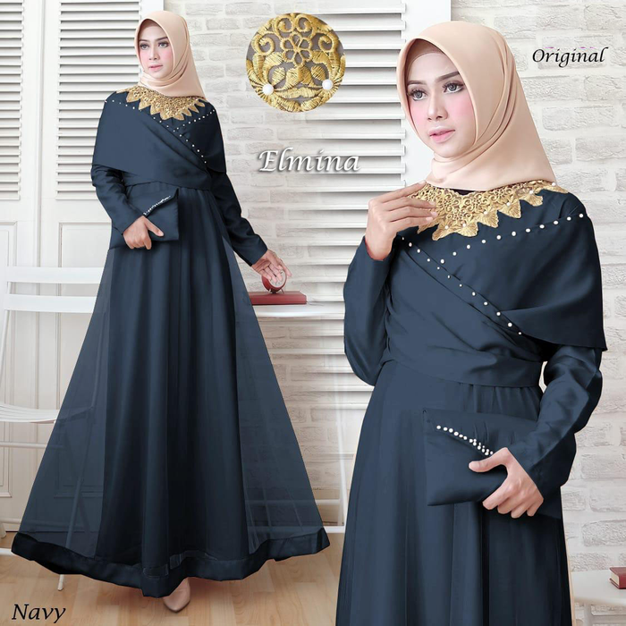 GAMIS PESTA ELMINA / BAJU MUSLIMAH PESTA - Navy