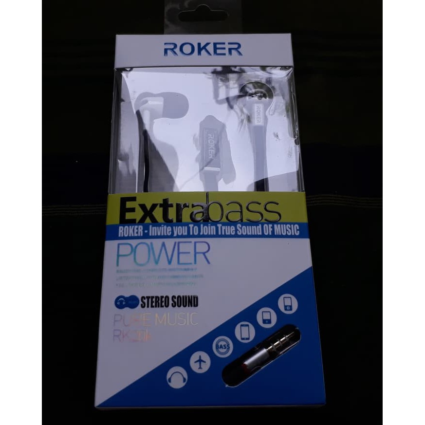 BARU Headset Roker Super Bass RK20K  Samsung Asus BB Xiaomi DLL  Handsfree   Hitam
