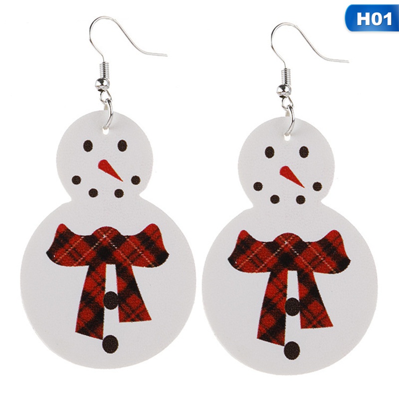 Fancyqube Fancycube Anting Bentuk Snowman Natal Bahan Kulit Pu