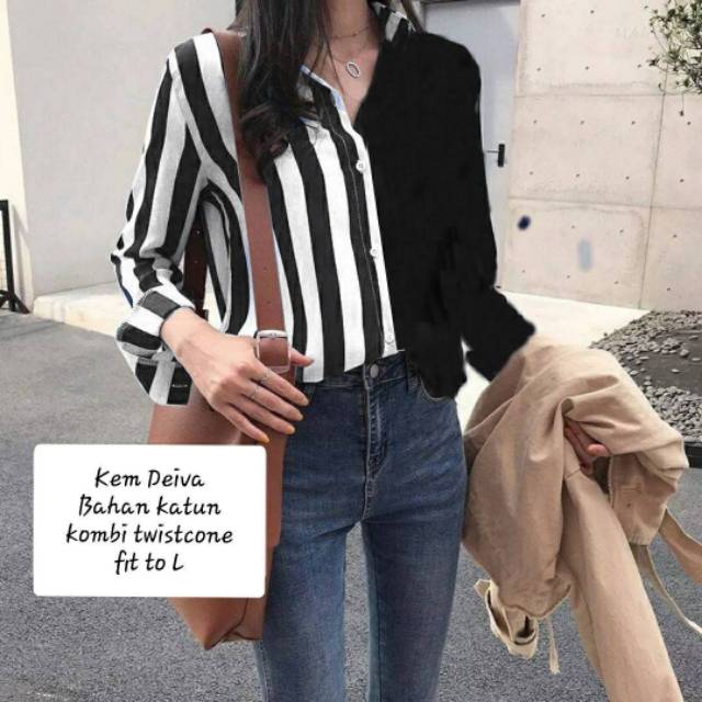 KEMEJA CEWEK GARIS HITAM