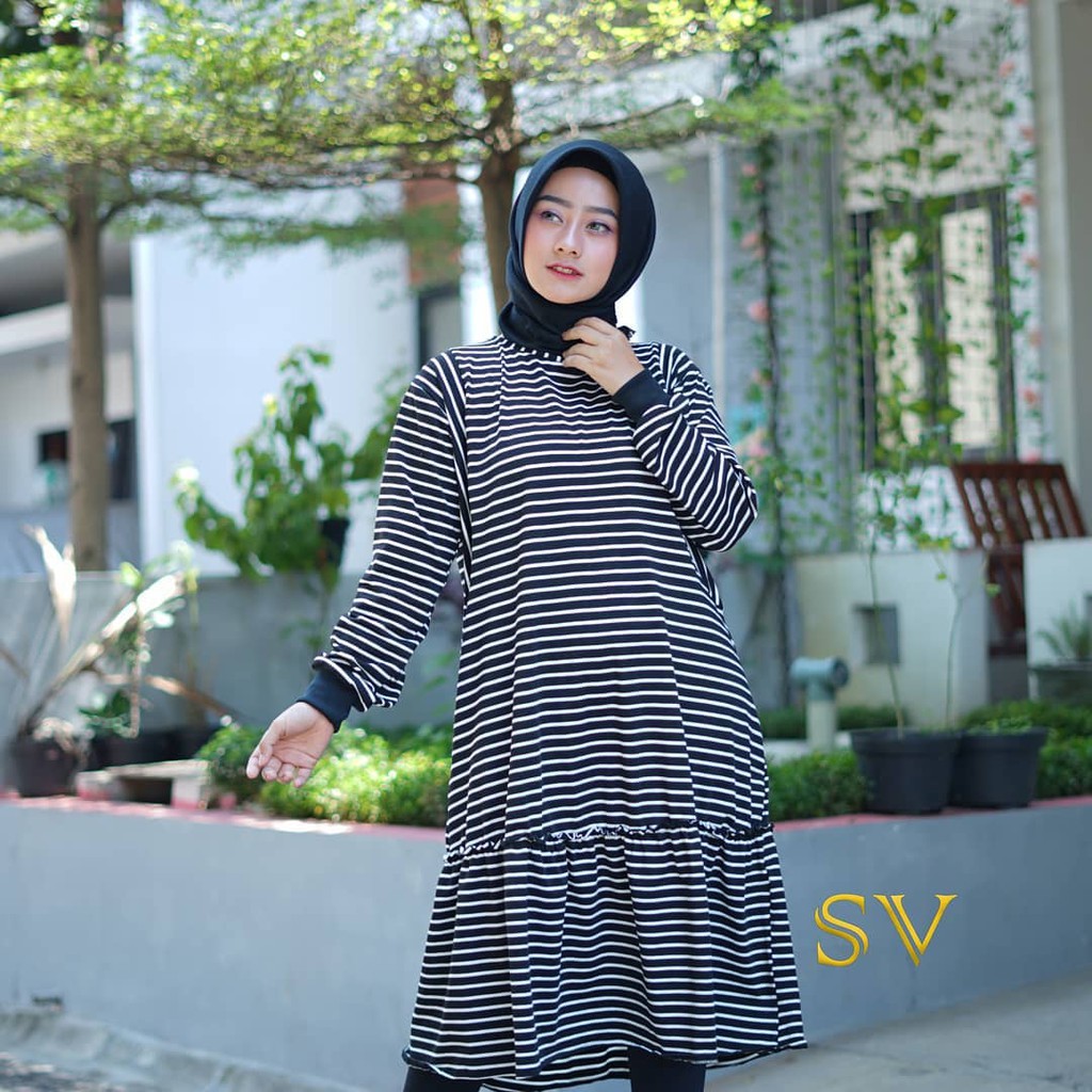 Baju Tunik Wanita Hitam Putih Katun-Deloxa Boutique