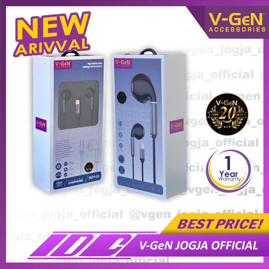 Handsfree V-GeN VEP1-24 Type-C Earphone Stereo Sound EXTRA BASS