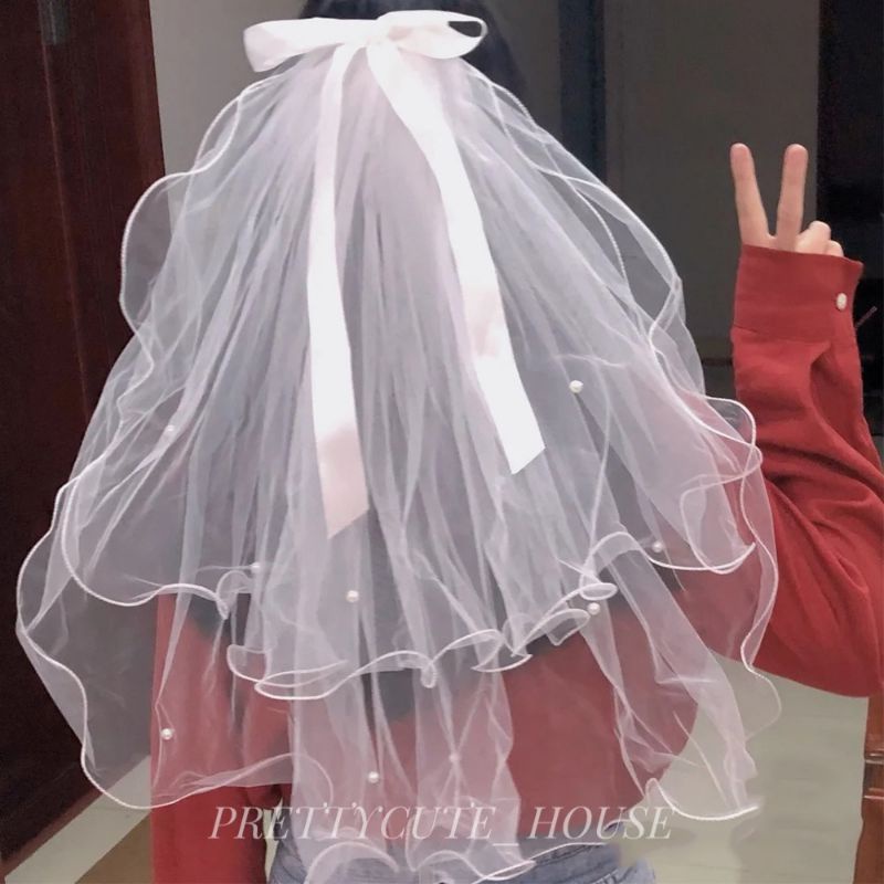 PCH SIMPLE WEDDING VEIL GLOW IN THE DARK / kain veil pengantin + jepitan penutup kepala hiasan head aksesoris bride to be bridal shower