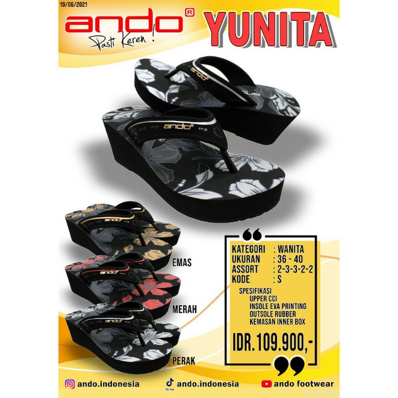 Ando yunita sandal wanita wedges model terbaru hijabers.