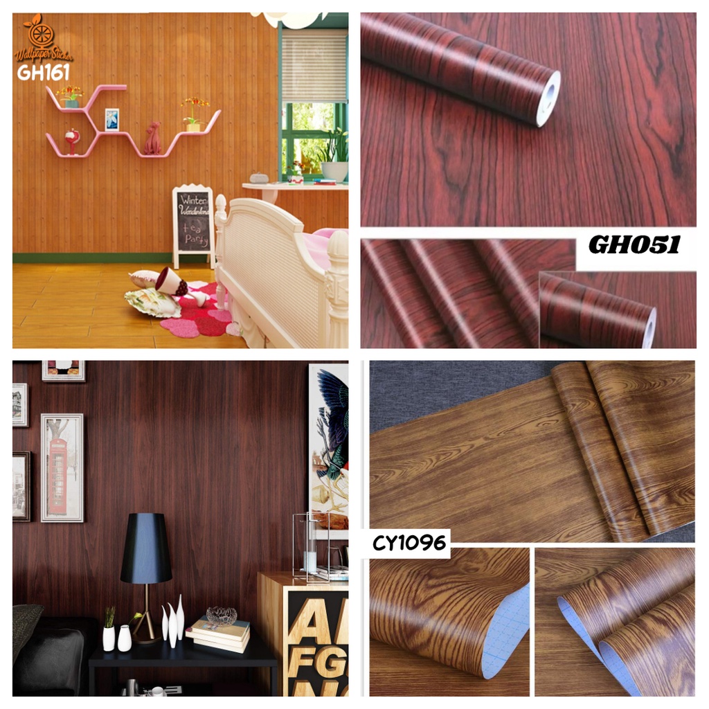 (COD) Wallpaper Stiker Dinding 45 X 8M Motif Kayu Coklat Premium Best Quality Tinggal Tempel Terbaru!!