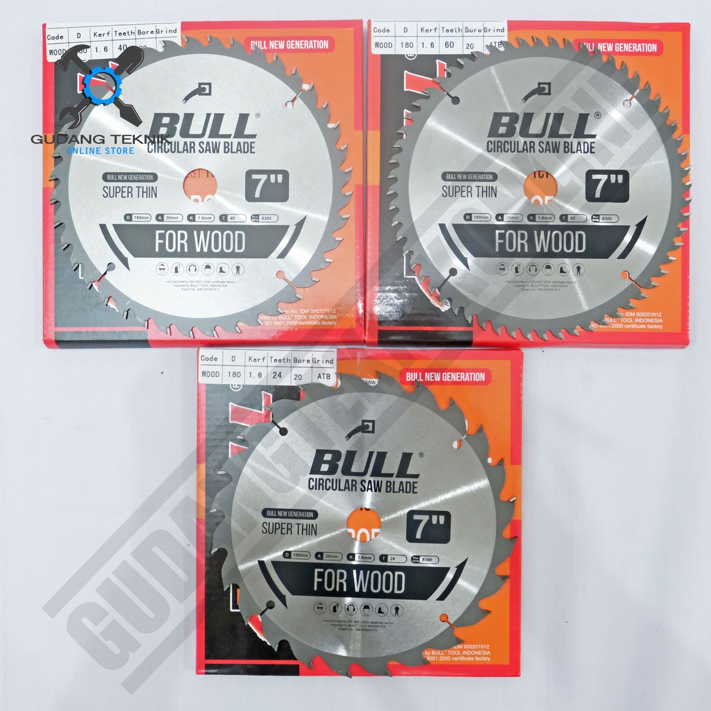 Mata Pisau Kayu Circular Saw BULL 7&quot; 24T 40T 60T - Mata Gergaji Circle 7 Inch 24T 40T60T - Circular Saw Blade