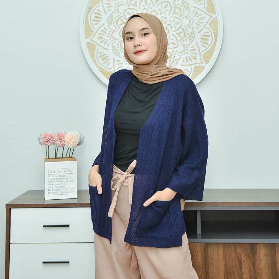 Cardigan Wanita Loocy Cardy Rajut | Kardigan Terlaris | Cardigan Rajut-Biru Navy