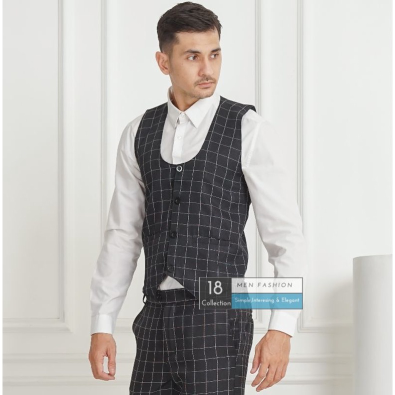 18Collection - Vest Bahan Formal Motif &amp; Polos Rompi Groomsman Premium [Bisa COD]