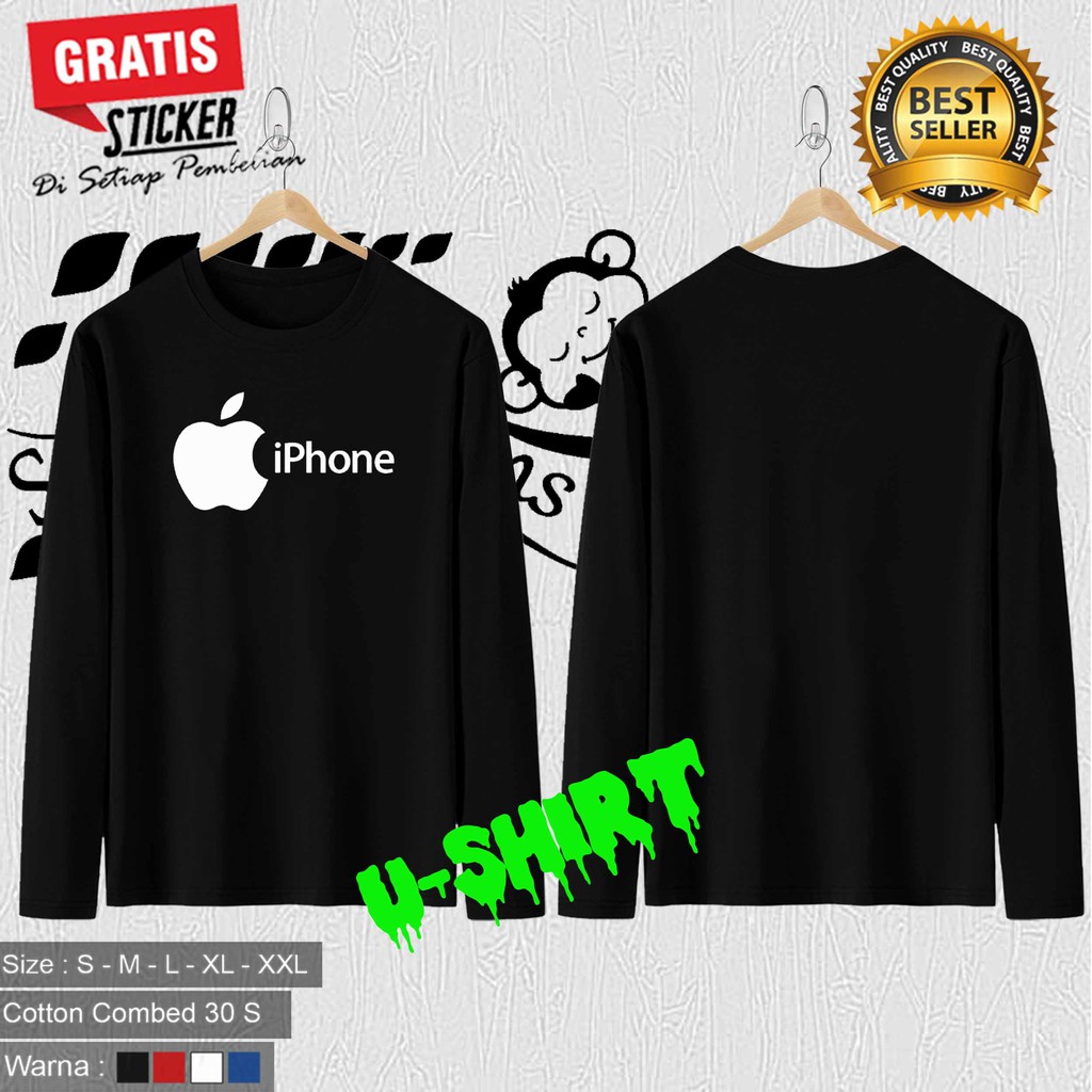 BAJU KAOS LENGAN PANJANG IPHONE APPLE MURAH TERBARU PRIA& WANITA DISTRO U-SHIRT