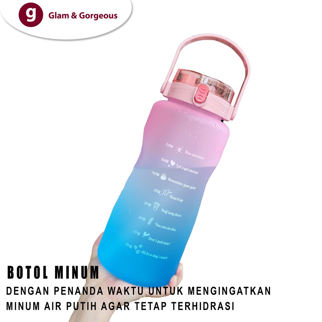 Botol Minum Motivasi dengan Penanda Waktu Kapasitas Besar Tutup Flip Sedotan - BP005