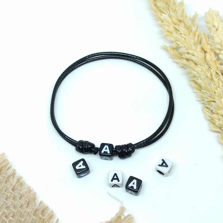 Gelang Inisial Tali Korea / Gelang Tali Inisial Custom Huruf/ Gelang Hitam Polos (HITAM) Gelang Korea