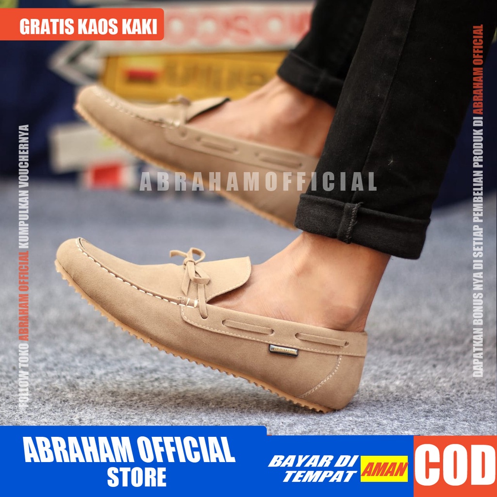 PDS X ABRAHAM Sepatu Slip on Kasual Pria Loafers Sepatu Casual Pria Cowok/Cowo Sepatu Pria Casual Kulit Pu Sepatu Kerja Slop Keren Santai Kuliah Kondangan