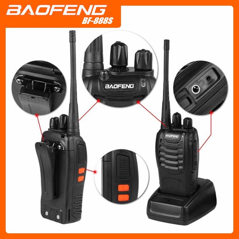 【Ready Stock COD 】Walkie Talkie BF 888S Waterproof Portable Walky Talky Jarak Jauh 10km(Max) 2 Way Radio Walkie Talkies HT BaoFeng Walkie Talkie 888S Original  Waterproof Portable Walky Talky Jarak Jauh 10km(Max) 2 sepasang Way Radio handie Talkie HT