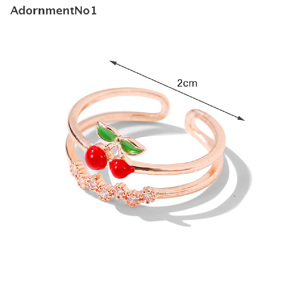 (AdornmentNo1) Cincin Terbuka Gaya Jepang / Korea Motif Strawberry / Cherry Untuk Perhiasan Wanita