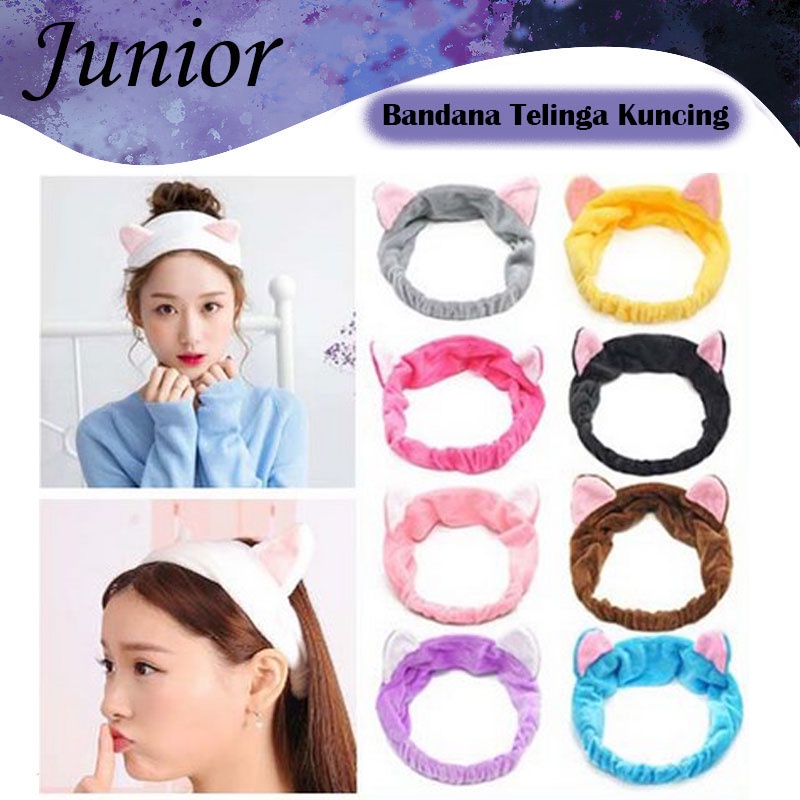 Bandana Bando Korea Import Headband Kain Karet Motif Kuping Kucing