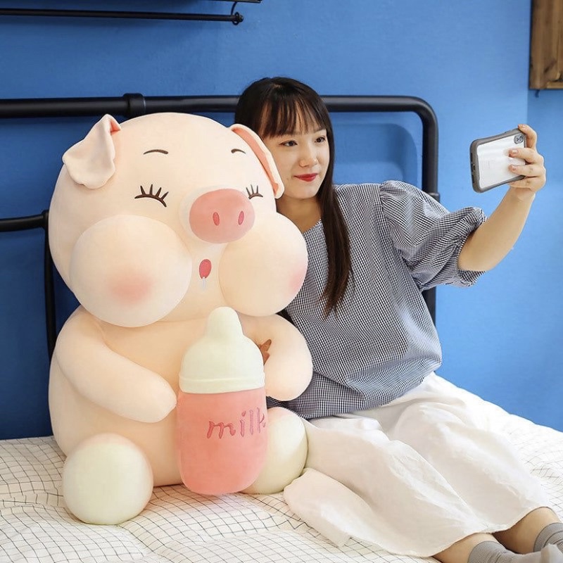 BONEKA BABI PIG MILK BOTTLE SUPER JUMBO SIZE -/+60CM BONEKA BABI PEGANG BOTOL SUSU