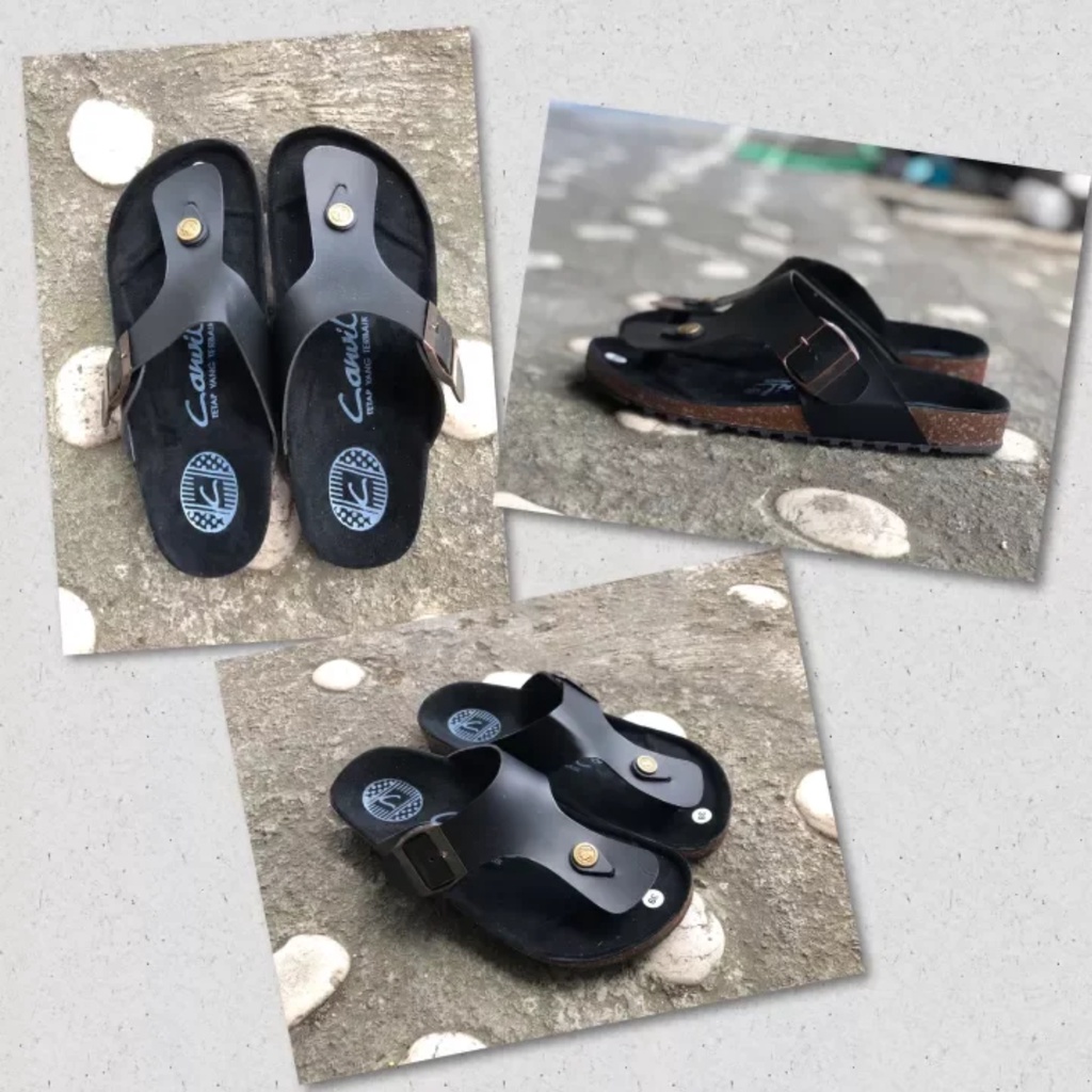 SEPATU SANDAL KULIT ORIGINAL PUYUH KEKINIAN PRIA WANITA GASPER JAPIT + BOX HITAM