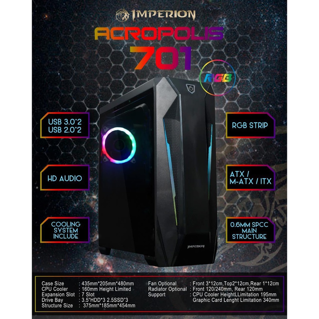 CASING GAMING IMPERION ACROPOLIS 701 - casing pc komputer gaming Tempered glass