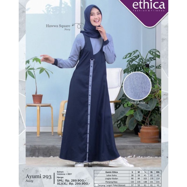 Gamis Premium Ayumi 283 Navy by Ethica|Gamis Kekinian|Gamis Kombibasi Dua Warna|,Gamis Branded|Dress