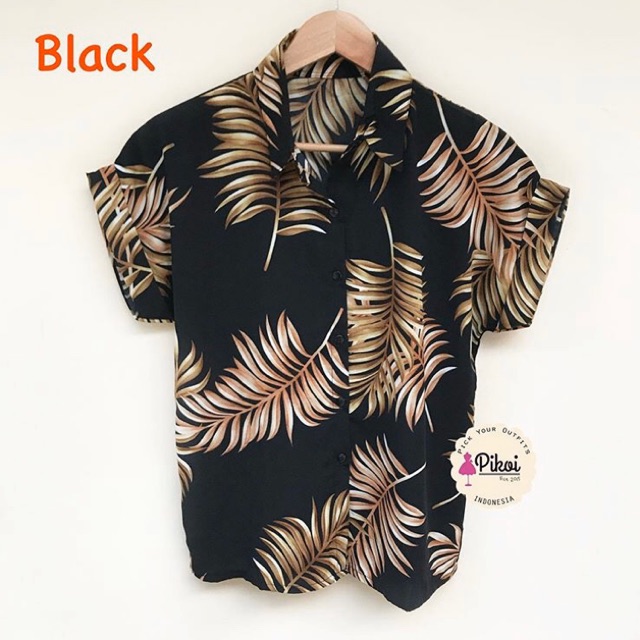 Kemeja lengan pendek motif bunga / kemeja hawaii murah / kemeja summer lucu / kemeja satin cewe 2206