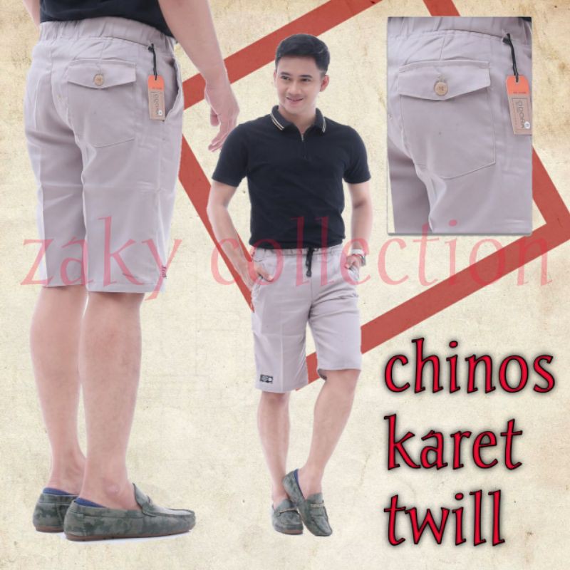 CELANA CHINO KARET PENDEK PRIA BAHAN TWILL ORIGINAL DISTRO MOCA CREAM ABU HITAM TERMURAH BANGET