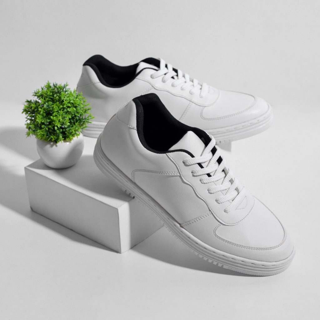 JOSE FULL WHITE ORIGINAL x ARF Sepatu Sneakers Putih Polos Pria Kets Tali Casual Jalan Santai Hangout Main Nongkrong Kondangan Sekolah Kuliah Sporty Distro Bandung Fashion Simple Sport Shoes Semi Kulit Premium Skate Footwear Keren Terbaru Kekinian Branded