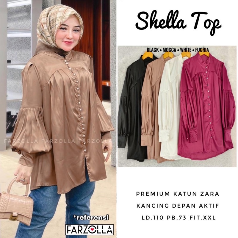 Atasan Cewek Kemeja Polos Lengan Balon Shella Top Original by Farzolla