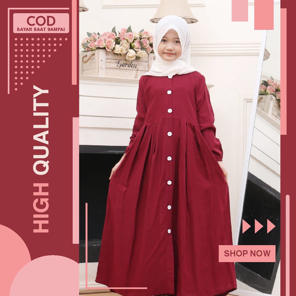 GAMIS ANAK PEREMPUAN RAYON POLOS TERBARU FULL KANCING USIA 8-11 TAHUN | BAJU GAMIS SANTAI ANAK PEREMPUAN | BAJU MUSLIM ANAK PEREMPUAN